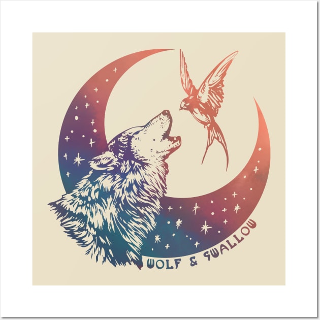 Wolf & Swallow - Moonlight Serenade [OPALINE] Wall Art by Lix